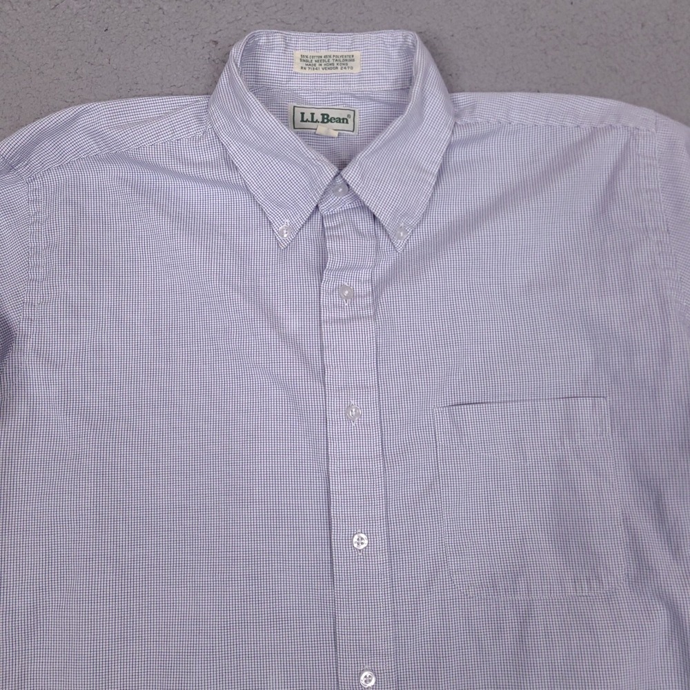 Vintage LL Bean Shirt Mens 16 Large White‎ Plaid Button Down Shirt Long Sleeve